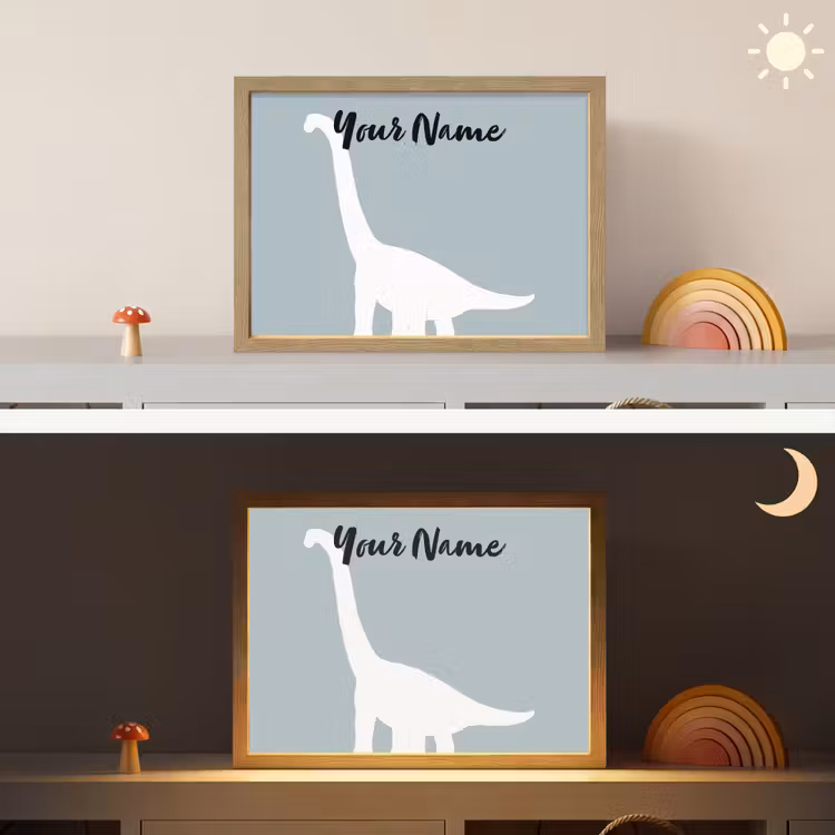Dino - Brachiosaurus - Dinosaurus - Blauw Light Box met batterij (Wandlamp kind) middel -sfeer3_kind