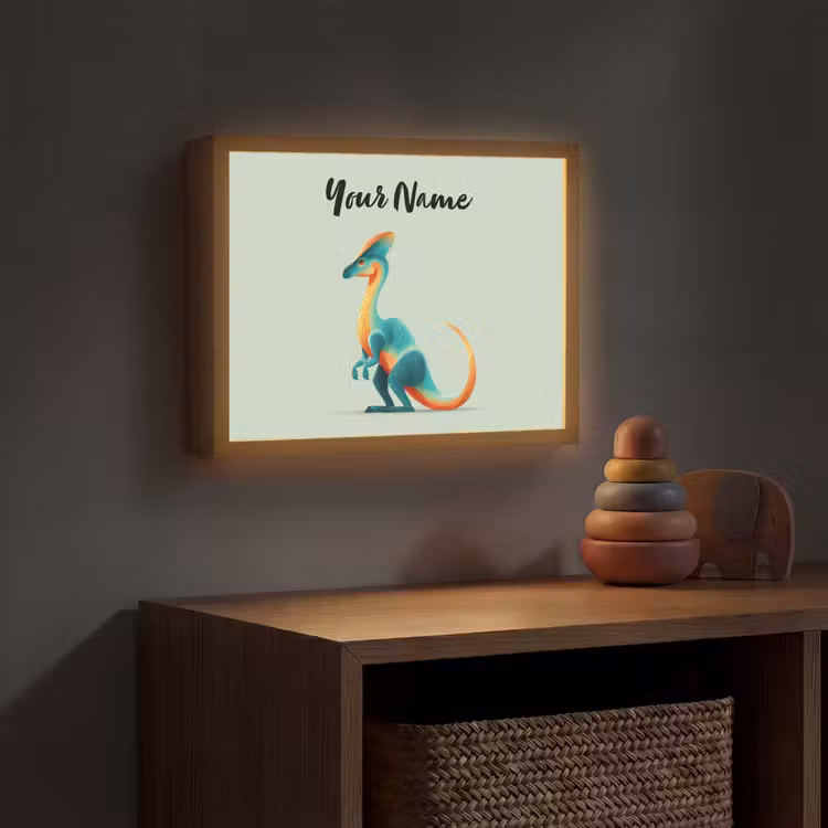 Dino - Cartoon - Oranje - Poten Light Box met batterij (Wandlamp kind) middel -sfeer5_kind