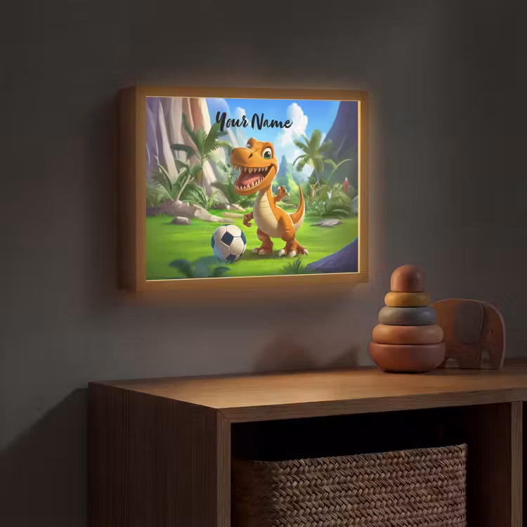 Dino - Voetbal - Groen Light Box met batterij (Wandlamp kind) middel -sfeer5_kind
