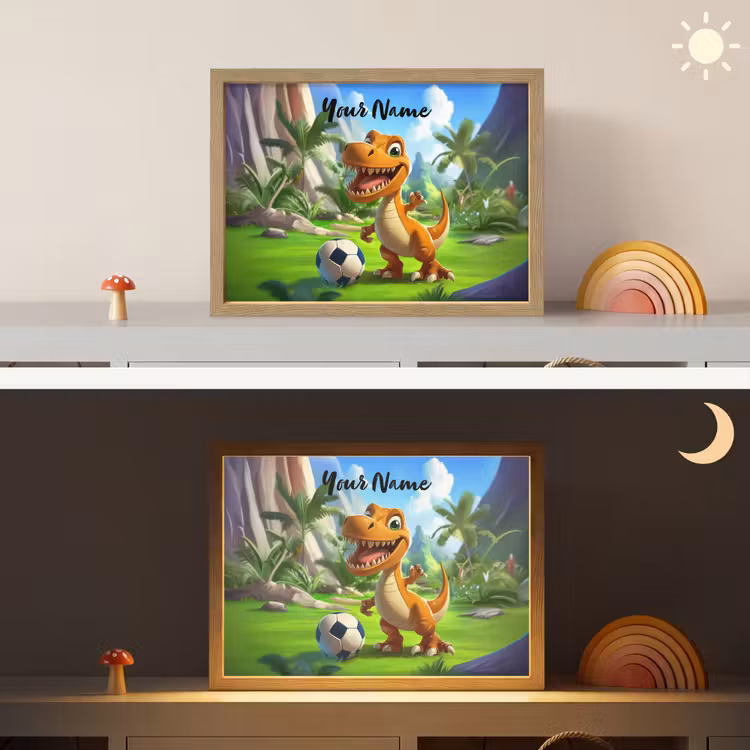 Dino - Voetbal - Groen Light Box met batterij (Wandlamp kind) middel -sfeer3_kind