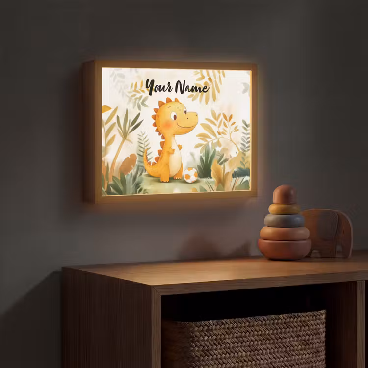 Dino - Voetbal - Oranje Light Box met batterij (Wandlamp kind) middel -sfeer5_kind