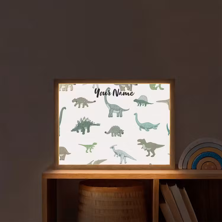 Dino - Groen - Jongens - Dinosaurus - Blauw Light Box met batterij (Wandlamp kind) middel -sfeer1_kind