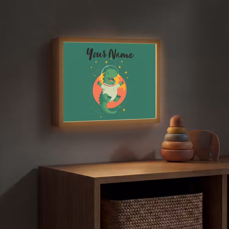 Dino - Groen - Planeet Light Box met batterij (Wandlamp kind) middel -sfeer5_kind