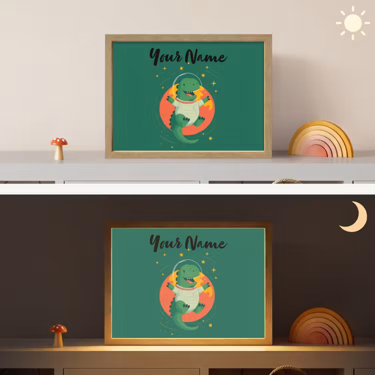 Dino - Groen - Planeet Light Box met batterij (Wandlamp kind) middel -sfeer3_kind