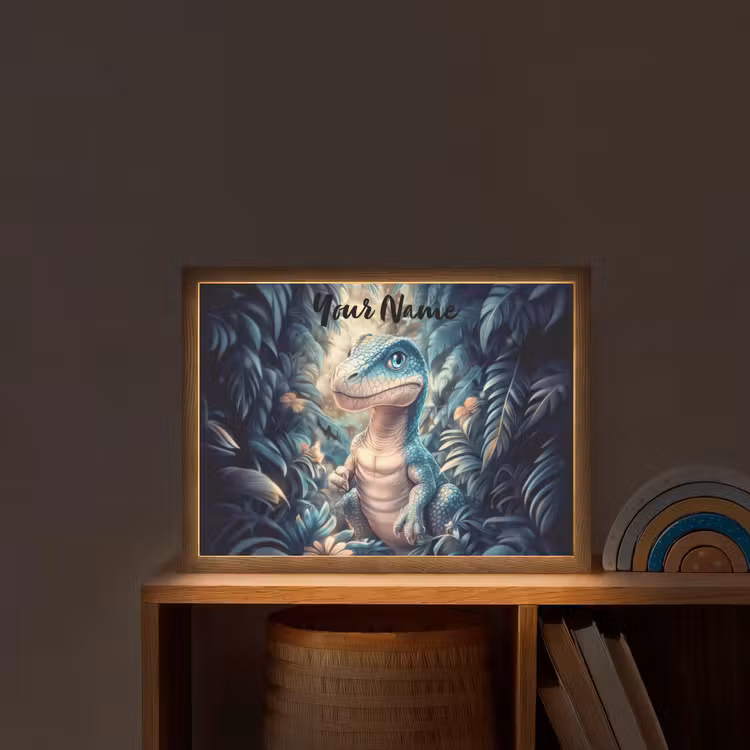 Dino - Jungle - Blauw Light Box met batterij (Wandlamp kind) middel -sfeer1_kind