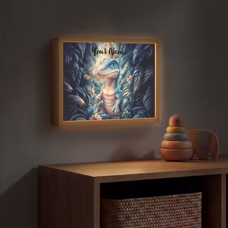 Dino - Jungle - Blauw Light Box met batterij (Wandlamp kind) middel -sfeer5_kind