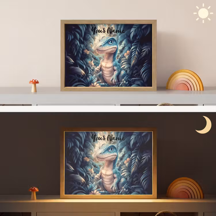 Dino - Jungle - Blauw Light Box met batterij (Wandlamp kind) middel -sfeer3_kind