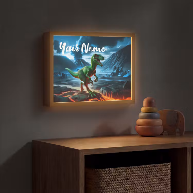 Dino - Lava - Groen - Jongens Light Box met batterij (Wandlamp kind) middel -sfeer5_kind