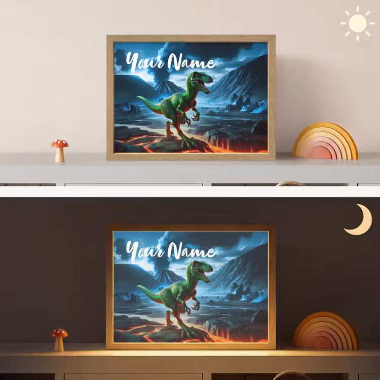 Dino - Lava - Groen - Jongens Light Box met batterij (Wandlamp kind) middel -sfeer3_kind