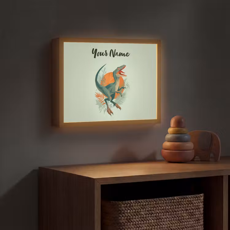 Dino - Bladeren - Grafisch - Groen Light Box met batterij (Wandlamp kind) middel -sfeer5_kind