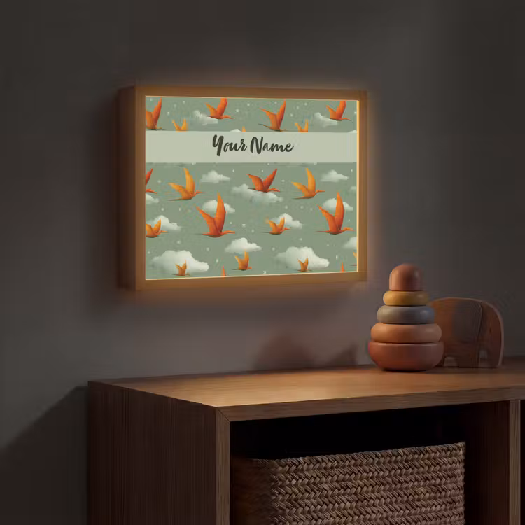 Dino - Oranje - Patroon - Wolken Light Box met batterij (Wandlamp kind) middel -sfeer5_kind