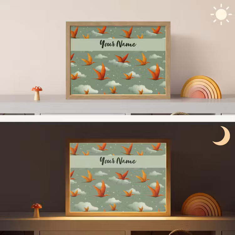 Dino - Oranje - Patroon - Wolken Light Box met batterij (Wandlamp kind) middel -sfeer3_kind