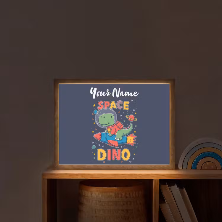 Dino - Raket - Kleurrijk Light Box met batterij (Wandlamp kind) middel -sfeer1_kind