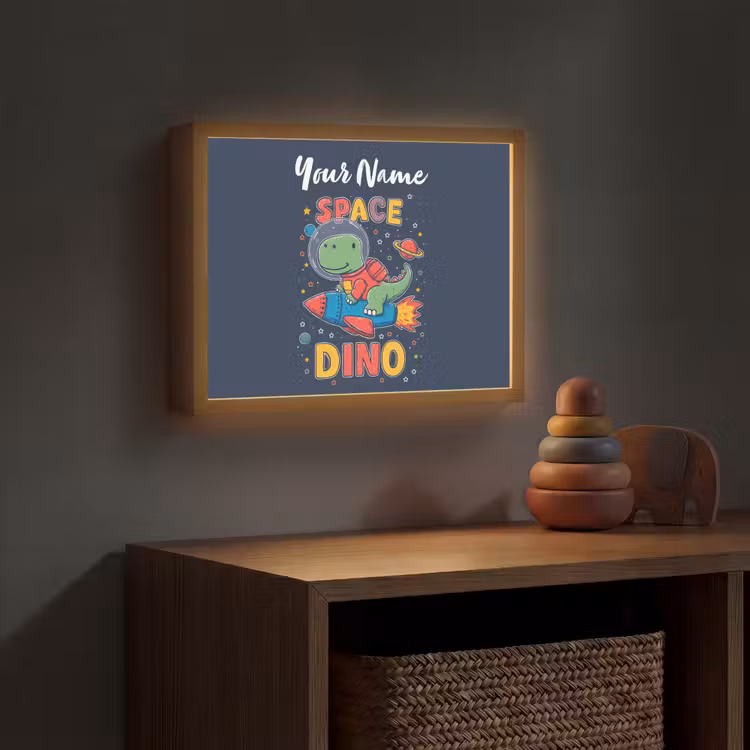 Dino - Raket - Kleurrijk Light Box met batterij (Wandlamp kind) middel -sfeer5_kind