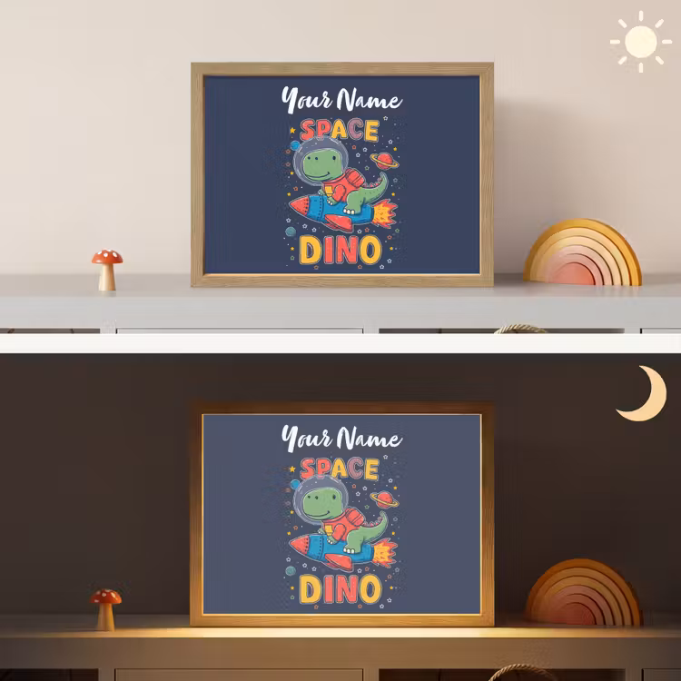 Dino - Raket - Kleurrijk Light Box met batterij (Wandlamp kind) middel -sfeer3_kind