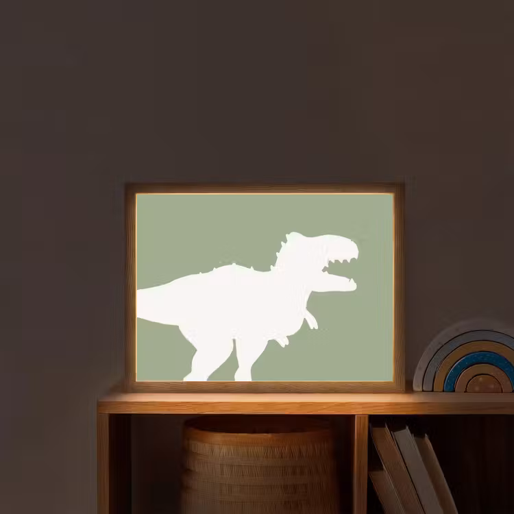 Dino - T-rex - Dinosaurus - Groen - Tyrannosaurus rex Light Box met batterij (Wandlamp kind) middel -sfeer1_kind