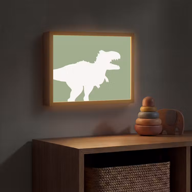 Dino - T-rex - Dinosaurus - Groen - Tyrannosaurus rex Light Box met batterij (Wandlamp kind) middel -sfeer5_kind