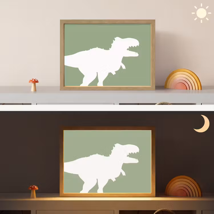 Dino - T-rex - Dinosaurus - Groen - Tyrannosaurus rex Light Box met batterij (Wandlamp kind) middel -sfeer3_kind