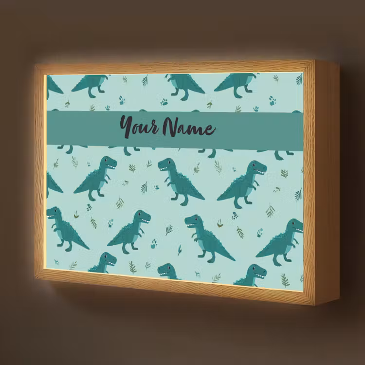 Dinosaurus - Blauw - Bladeren - Voetafdrukken Light Box met batterij (Wandlamp kind) middel -z3d_website