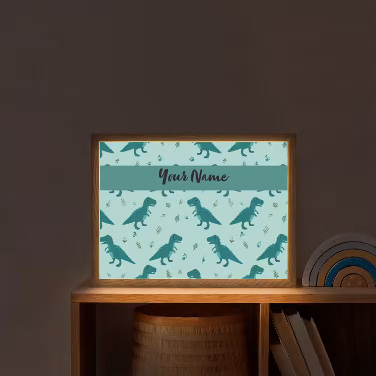 Dinosaurus - Blauw - Bladeren - Voetafdrukken Light Box met batterij (Wandlamp kind) middel -sfeer1_kind
