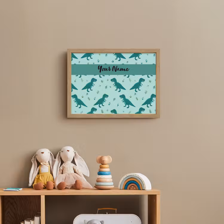 Dinosaurus - Blauw - Bladeren - Voetafdrukken Light Box met batterij (Wandlamp kind) middel -sfeer2_kind