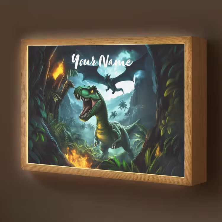 Dinosaurus - Draak - Jungle - Groen Light Box met batterij (Wandlamp kind) middel -z3d_website