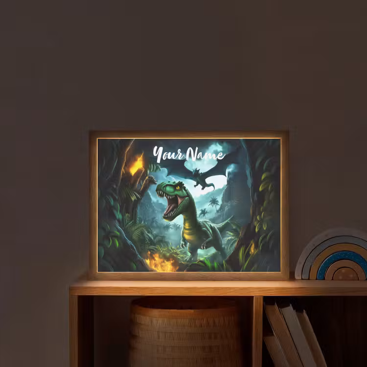 Dinosaurus - Draak - Jungle - Groen Light Box met batterij (Wandlamp kind) middel -sfeer1_kind