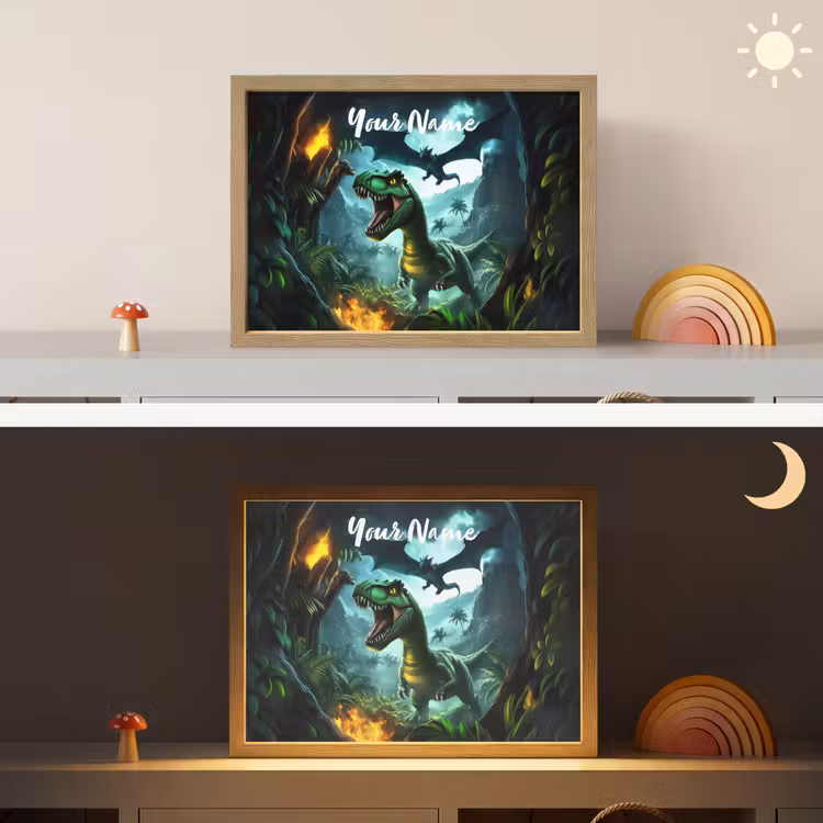 Dinosaurus - Draak - Jungle - Groen Light Box met batterij (Wandlamp kind) middel -sfeer3_kind