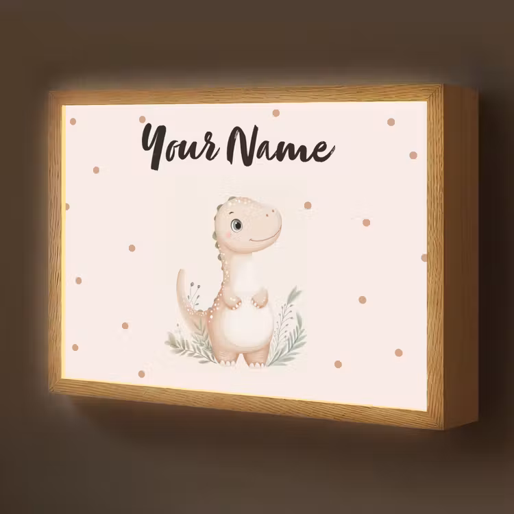 Dinosaurus - Bladeren - Pastel - Stippen Light Box met batterij (Wandlamp kind) middel -z3d_website