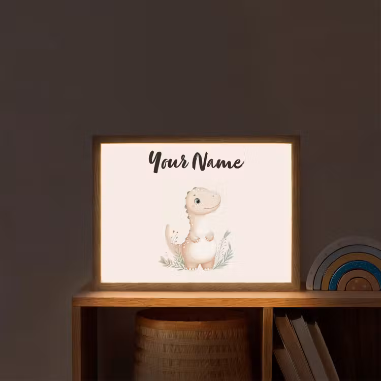 Dinosaurus - Pastel - Bladeren Light Box met batterij (Wandlamp kind) middel -sfeer1_kind