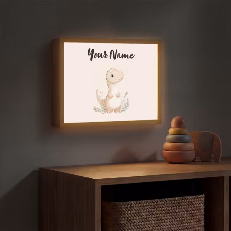 Dinosaurus - Pastel - Bladeren Light Box met batterij (Wandlamp kind) middel -sfeer5_kind