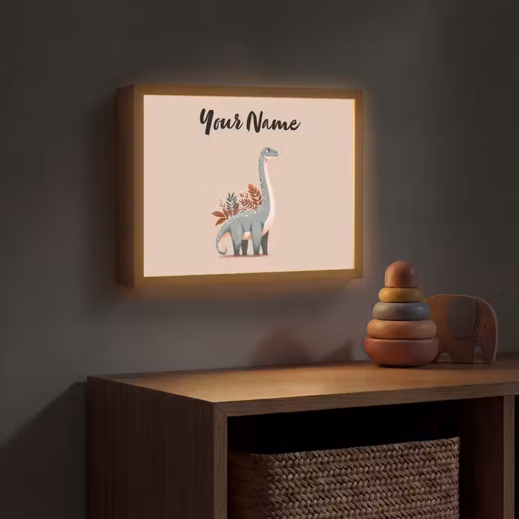 Dinosaurus - Planten - Beige - Minimalistisch Light Box met batterij (Wandlamp kind) middel -sfeer5_kind