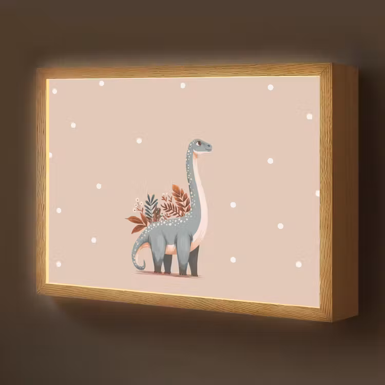 Dinosaurus - Planten - Stippen - Beige Light Box met batterij (Wandlamp kind) middel -z3d_website