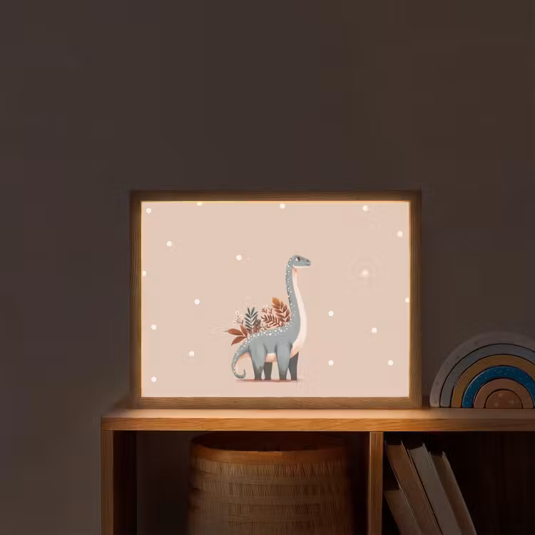 Dinosaurus - Planten - Stippen - Beige Light Box met batterij (Wandlamp kind) middel -sfeer1_kind