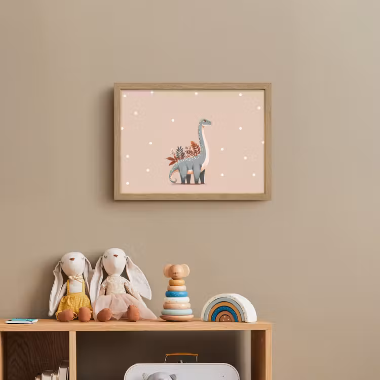 Dinosaurus - Planten - Stippen - Beige Light Box met batterij (Wandlamp kind) middel -sfeer2_kind