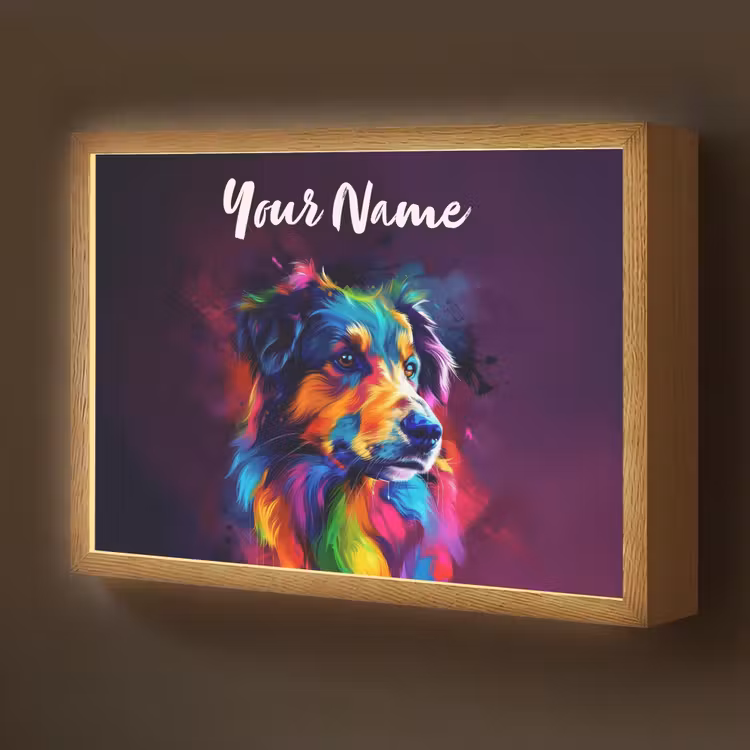 Hond - Kleurrijk - Dier - Dierenhoofd Light Box met batterij (Wandlamp kind) middel -z3d_website