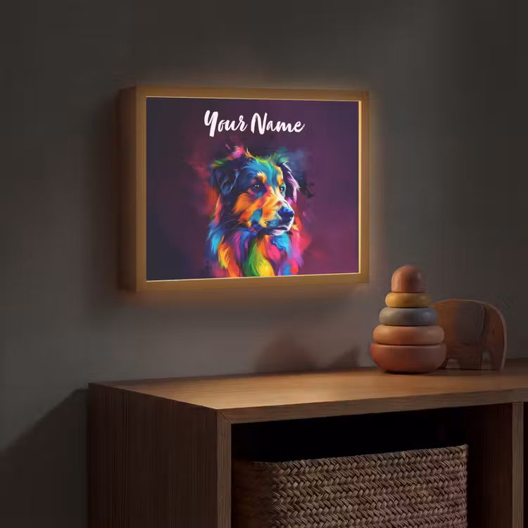 Hond - Kleurrijk - Dier - Dierenhoofd Light Box met batterij (Wandlamp kind) middel -sfeer5_kind