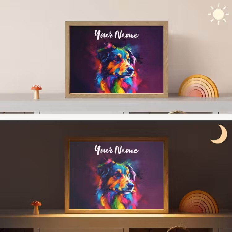 Hond - Kleurrijk - Dier - Dierenhoofd Light Box met batterij (Wandlamp kind) middel -sfeer3_kind
