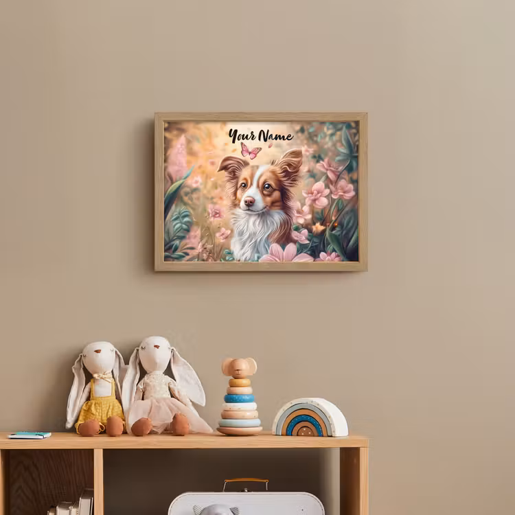 Hond - Bloemen - Roze Light Box met batterij (Wandlamp kind) middel -sfeer2_kind