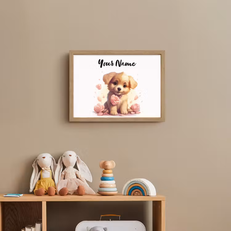 Hond - Bloemen - Roze - Meisjes - Kind Light Box met batterij (Wandlamp kind) middel -sfeer2_kind