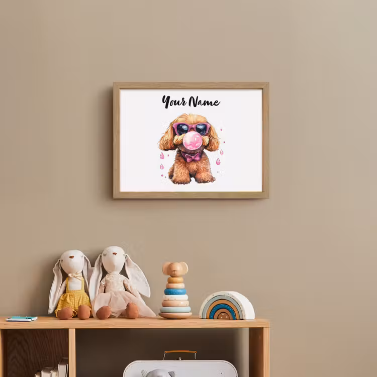 Hond - Roze - Kauwgom Light Box met batterij (Wandlamp kind) middel -sfeer2_kind