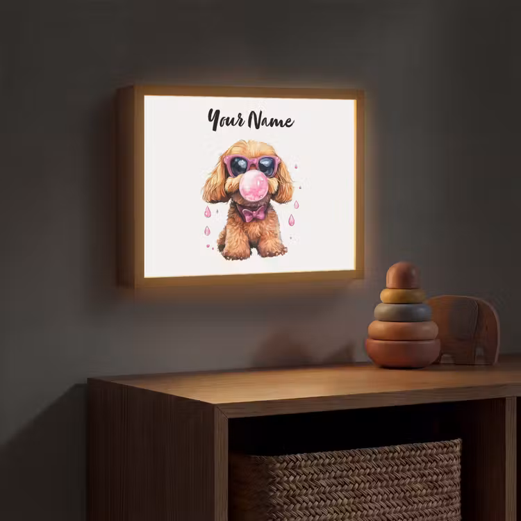 Hond - Roze - Kauwgom Light Box met batterij (Wandlamp kind) middel -sfeer5_kind