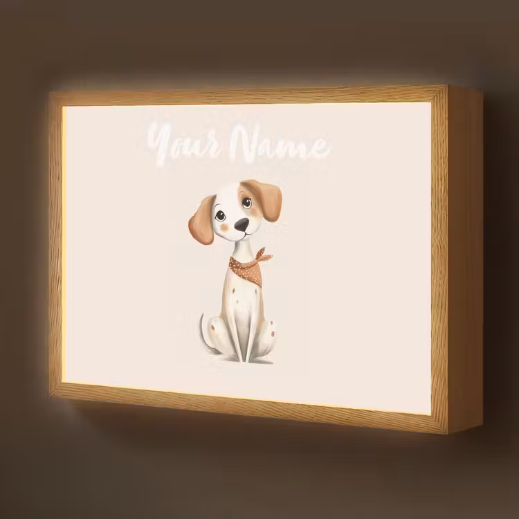 Hond - Pup - Beige Light Box met batterij (Wandlamp kind) middel -z3d_website