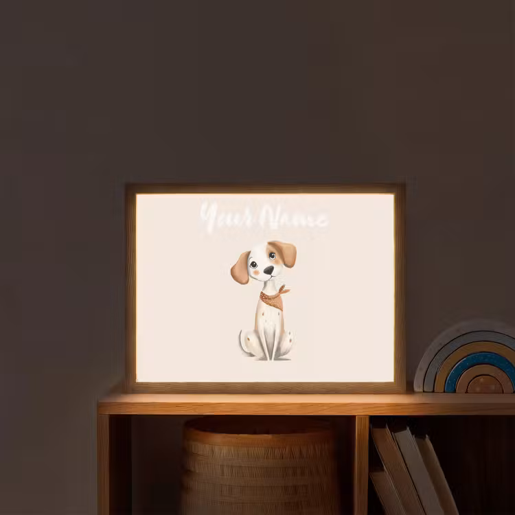 Hond - Pup - Beige Light Box met batterij (Wandlamp kind) middel -sfeer1_kind