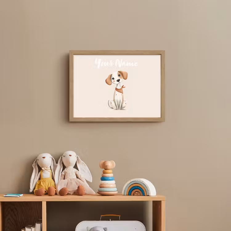 Hond - Pup - Beige Light Box met batterij (Wandlamp kind) middel -sfeer2_kind