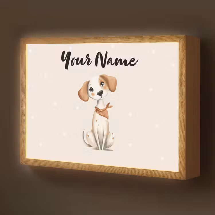 Hond - Pup - Beige - Stippen Light Box met batterij (Wandlamp kind) middel -z3d_website