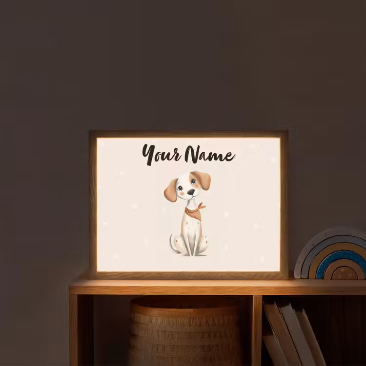 Hond - Pup - Beige - Stippen Light Box met batterij (Wandlamp kind) middel -sfeer1_kind