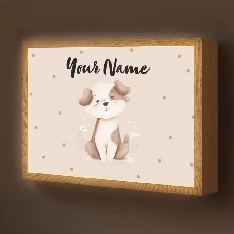 Hond - Gevlekt - Bruin - Stippen Light Box met batterij (Wandlamp kind) middel -z3d_website