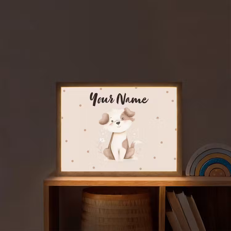 Hond - Gevlekt - Bruin - Stippen Light Box met batterij (Wandlamp kind) middel -sfeer1_kind