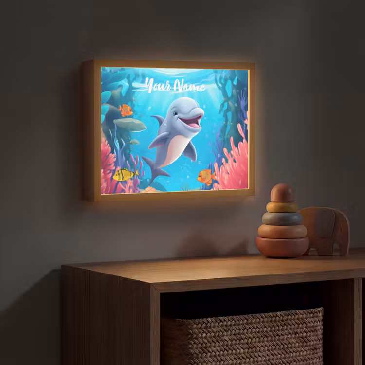 Dolfijn - Zeedieren - Onderwater - Kinderen - Meisjes Light Box met batterij (Wandlamp kind) middel -sfeer5_kind